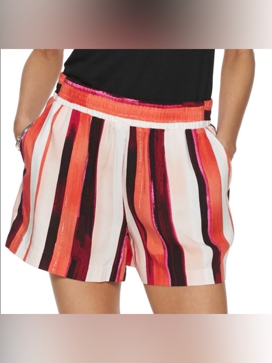 Apt. 9 Pants - Women’s APT. 9 Mid Rise Striped Elastic Waist Casual Shorts Pockets Rayon Large